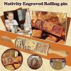 1pc Embossing Rolling Pin Christmas Pattern Xmas Wooden 3D Engraved Nativity With Jesus 9 Different Pattern Design For Baking Cookies