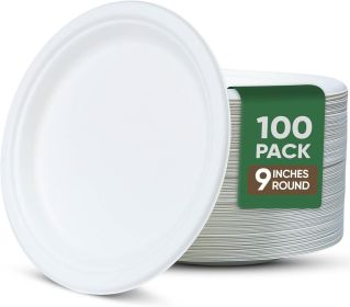 9 Inch Paper Plates 100 Pack - 100% Compostable Dinnerware | Leak & Grease Resistant Disposable Plates for Parties, Microwavable