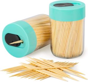 Sturdy Safe Toothpick Holder with 400 Natural Wood Toothpicks for Teeth Cleaning, Unique Home Design Decoration, Unusual Gift, 2 Pack