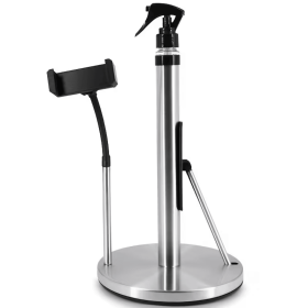 3-in-1 stainless steel bracket: paper towel holder, foldable mobile phone holder, spray, 360 ° adjustable arm, 2-minute installation