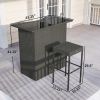 5 Piece Rattan Wicker Bar Set, High Top Outdoor Table and Chairs, Bar Height Patio Set, 2 Shelves & 4 Bar Stools, Gray