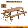 8-Person Rectangle Wooden Picnic Table, Outdoor Camping Dining Table with 2 Seats, Garden, DIY w/2 Built-in Benches, 2220lb Capacity, Brown