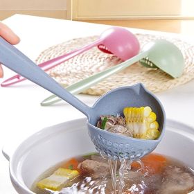 2pcs Long Handle Soup Spoon With Filter Strainer; Multi-Functional 2 In 1 Cooking Colander; Kitchen Tool For Easy Soup Preparation And Straining; (Color: Green)